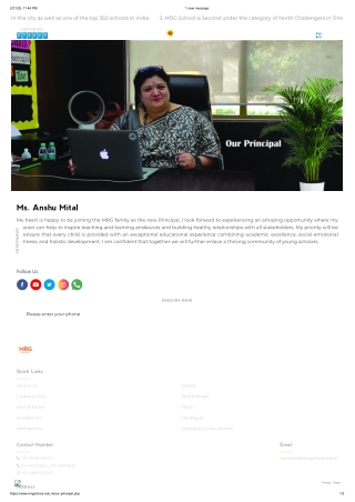 Our Principal (Ms. Anshu Mital) - MRG School Rohini, Delhi