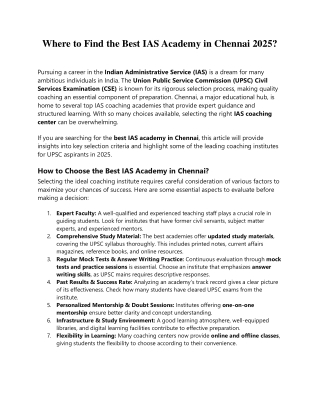 Where to Find the Best IAS Academy in Chennai 2025