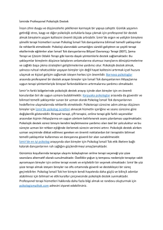 Izmirde Profesyonel Psikolojik Destek