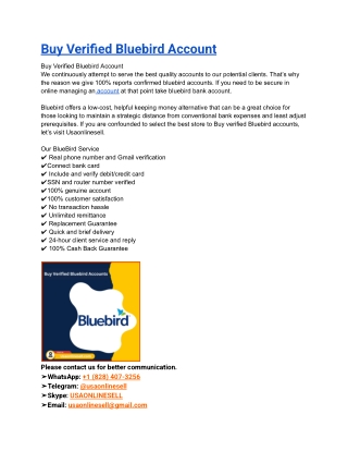 Buy Verified Bluebird Account