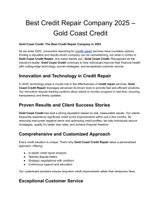 Best Credit Repair Company 2025 – Gold Coast Credit