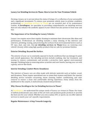 Luxury Car Detailing Services in Thane How to Care for Your Premium Vehicle