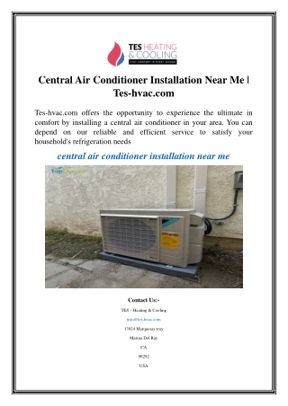 Central Air Conditioner Installation Near Me  Tes-hvac.com