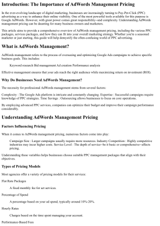 “A Step-by-Step Guide to Understanding AdWords Management Pricing”