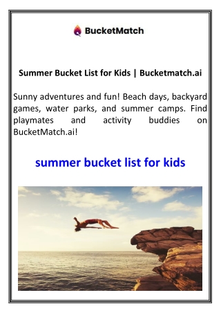 Summer Bucket List for Kids  Bucketmatch.ai