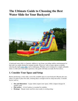 The Ultimate Guide to Choosing the Best Water Slide for Your Backyard
