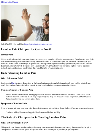 Lumbar Pain Chiropractor Cairns North (07) 4285 9534