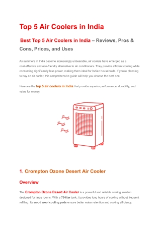 Top 5 Air Coolers in India