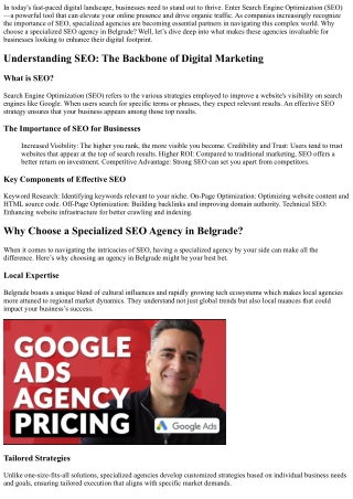 Why Choose a Specialized SEO Agency in Belgrade?
