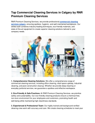 Top Commercial Cleaning Services in Calgary by RNR Premium Cleaning Services