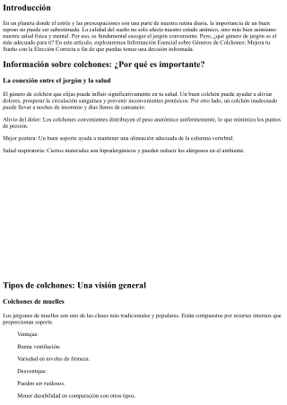 Información Esencial sobre Géneros de Colchones: Mejora tu Sueño con la Elección