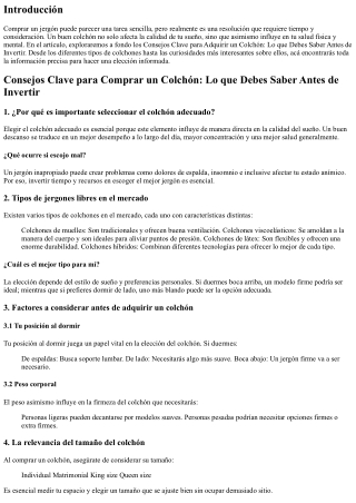 Consejos Clave para Adquirir un Colchón: Lo que Debes Saber Ya antes de Invertir