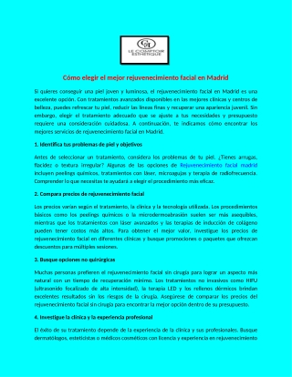 Cómo elegir el mejor rejuvenecimiento facial en Madrid