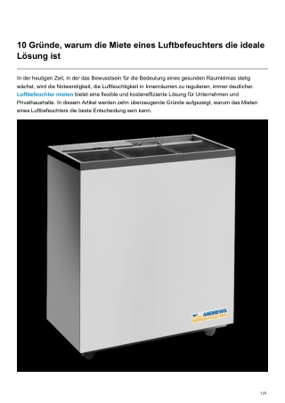 10 Gründe warum die Miete eines Luftbefeuchters die ideale Lösung ist