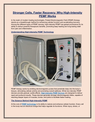 Stronger Cells, Faster Recovery Why High-Intensity PEMF Works