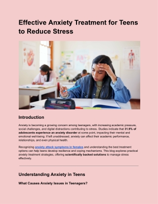 Effective Anxiety Treatment for Teens to Reduce Stress