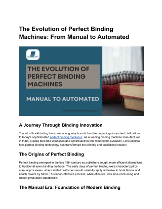 The Evolution of Perfect Binding Machines_ From Manual to Automated