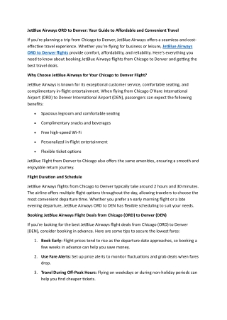 JetBlue Airways ORD to Denver Your Guide to Affordable and Convenient Travel