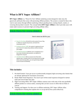 DFY Super Affiliate Review || Key features of DFY Super Affiliate Review