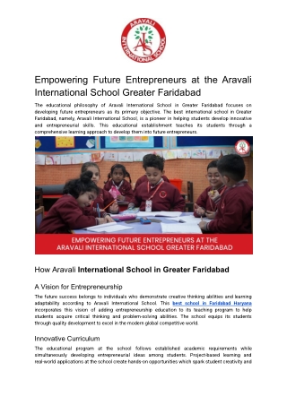 Empowering Future Entrepreneurs at the Aravali International School Greater Faridabad - Jan'25 (1)