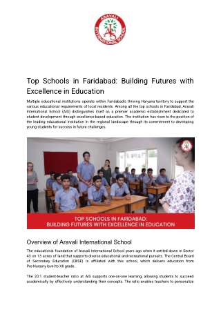 Top Schools in Faridabad_ Building Futures with Excellence in Education - Aravali Faridabad - Jan'25 (1)