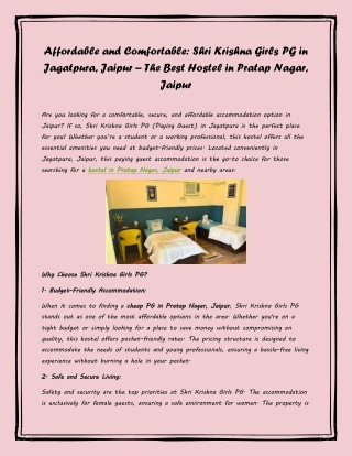 Affordable and Comfortable PG