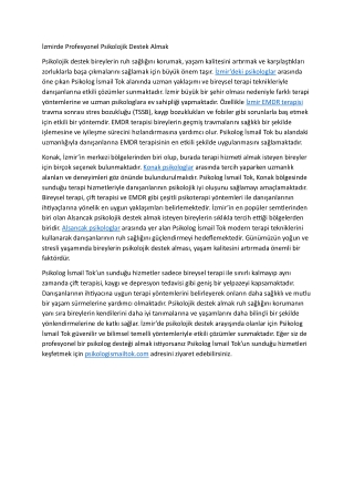 Izmirde Profesyonel Psikolojik Destek Almak