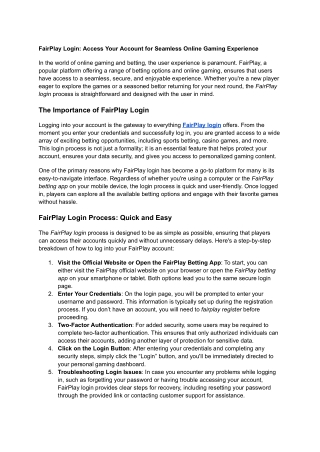 FairPlay Login_ Access Your Account for Seamless Online Gaming Experience