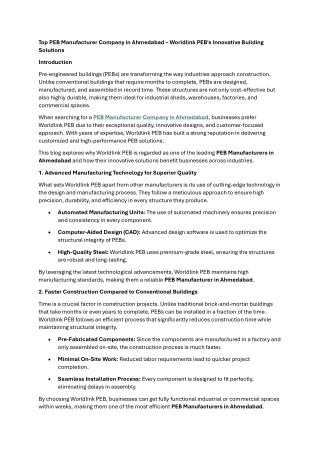 Top PEB Manufacturer Company in Ahmedabad – Worldlink PEB's Innovative Building Solutions