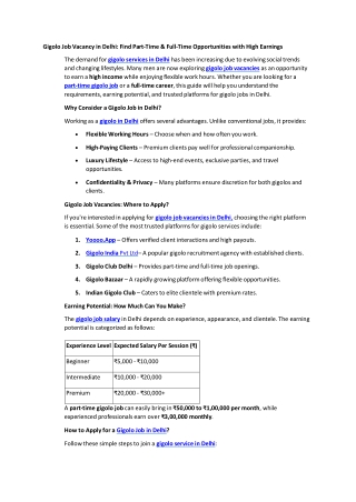 Gigolo Job Vacancy in Delhi