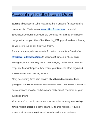 Accounting for Startups in Dubai