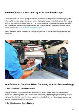 How to Choose a Trustworthy Auto Service Garage