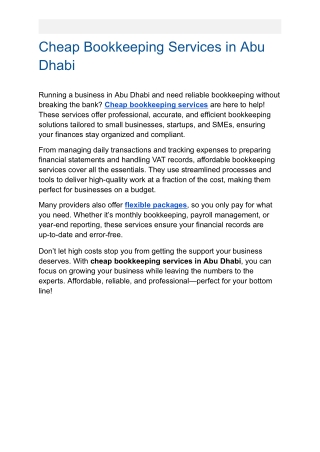 Cheap Bookkeeping Services in Abu Dhabi