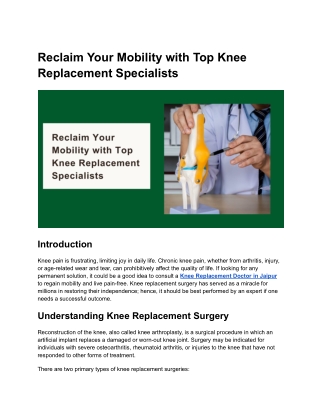 Reclaim Your Mobility with Top Knee Replacement Specialists