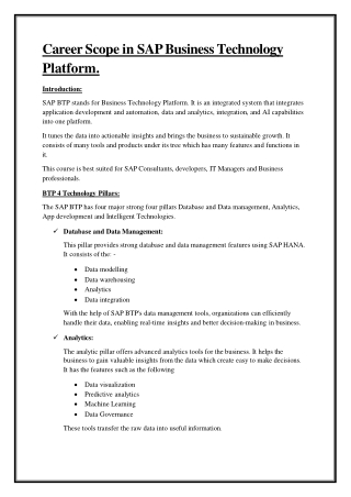 Career Scope in SAP Business Technology Platform.