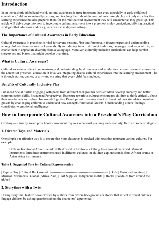 “How to Incorporate Cultural Awareness into a Preschool’s Play Curriculum”