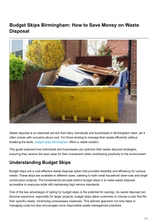 Budget Skips Birmingham How to Save Money on Waste Disposal