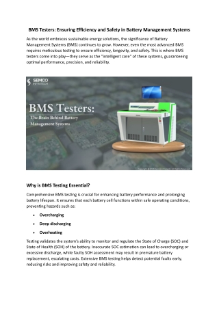BMS Testers Ensuring Efficiency and Safety in Battery Management Systems