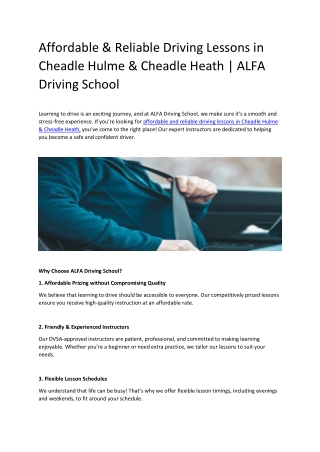 Affordable & Reliable Driving