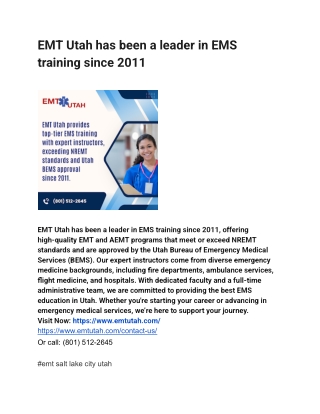 EMT Utah has been a leader in EMS training since 2011