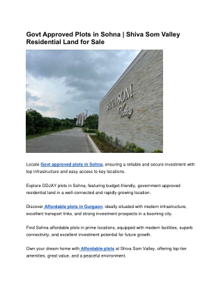 Govt Approved Plots in Sohna | Shiva Som Valley Residential Land for Sale