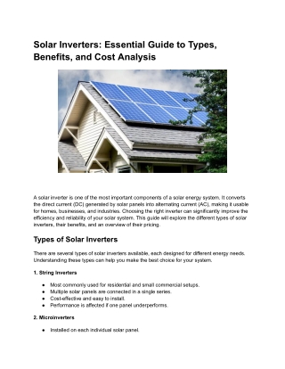 Solar Inverters: Essential Guide to Types, Benefits, and Cost Analysis