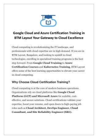Google Cloud and Azure Certification Training in BTM Layout Your Gateway to Cloud Excellence