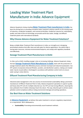 Leading Water Treatment Plant Manufacturer in India