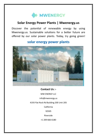 Solar Energy Power Plants  Mwenergy.us