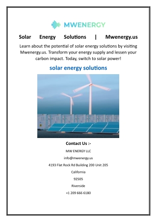 Solar Energy Solutions  Mwenergy.us