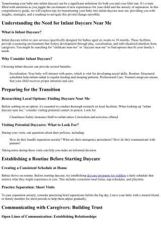 “Tips for Transitioning Your Baby into Infant Daycare Near Me”