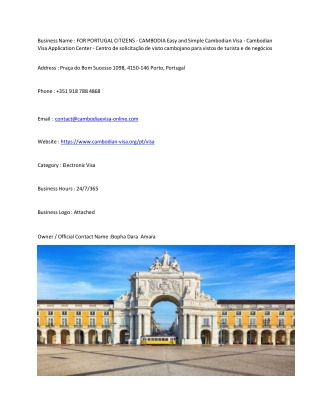 FOR PORTUGAL CITIZENS - CAMBODIA Easy and Simple Cambodian Visa - Cambodian Visa