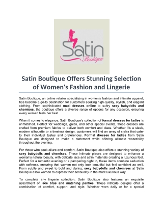 Satin Boutique Offers Stunning Selection of Women's Fashion and Lingerie
