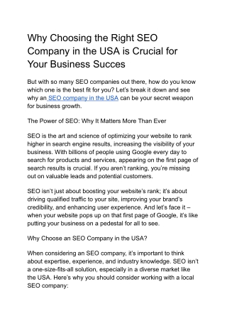 Why Choosing the Right SEO Company in the USA is Crucial for Your Business Succe
